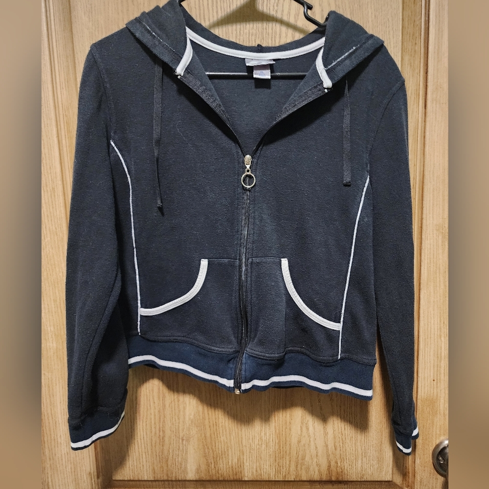 PROSPIRIT Black Zip-Up Hoodie with White Trim